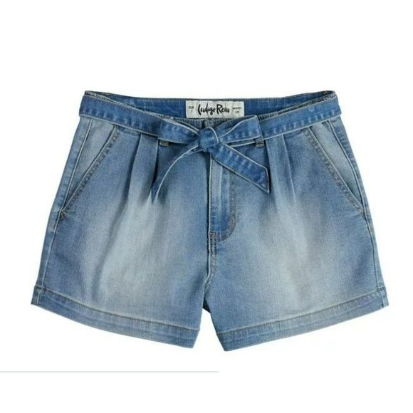 Belted Jeans Shorts Super High Rise Light Wash Indigo Rein Juniors 17 JJ1058 - Picture 1 of 4